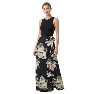 TOMMY BAHAMA Silk Herringbone Wrap Maxi Skirt Sz 14 Scenic Tropical Island $148